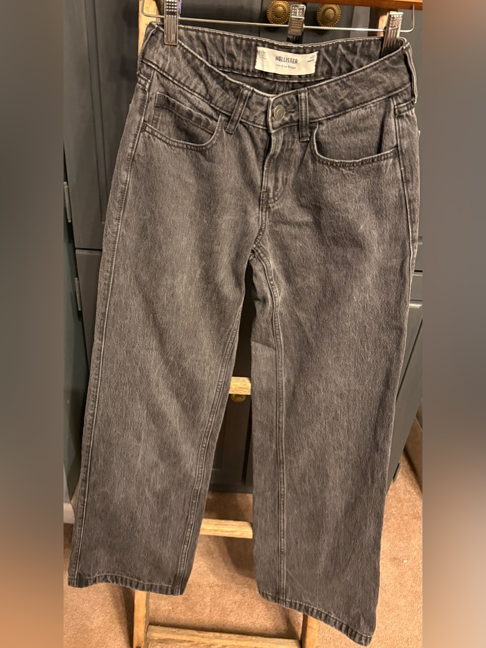 Hollister Women's Washed Black Wide-Leg Jeans